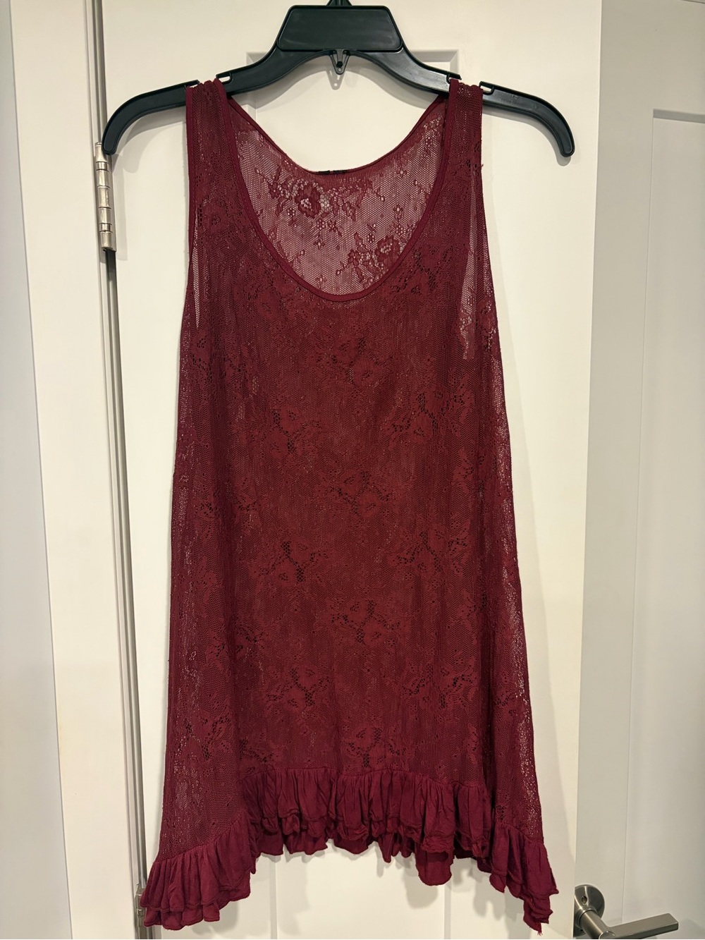 Sheer Lace Ruffle tunic- Burgundy